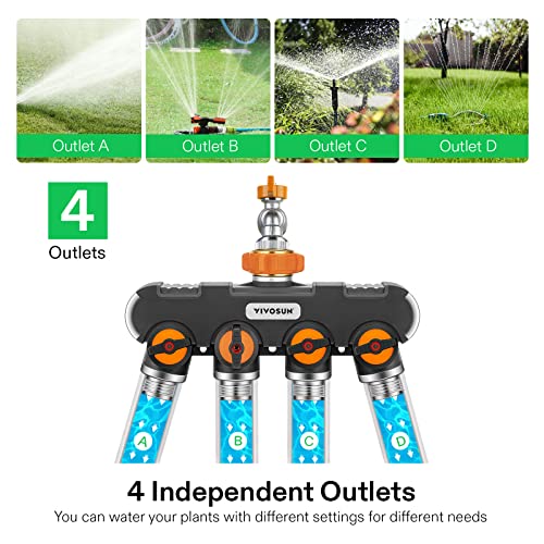 VIVOSUN Garden Hose Splitter 4 Way, Heavy Duty Water Hose Connector 3/4", Water Hose Manifold, Faucet Adapter with Comfortable Rubberized Grip for Drip Irrigation, Lawns - Image 3