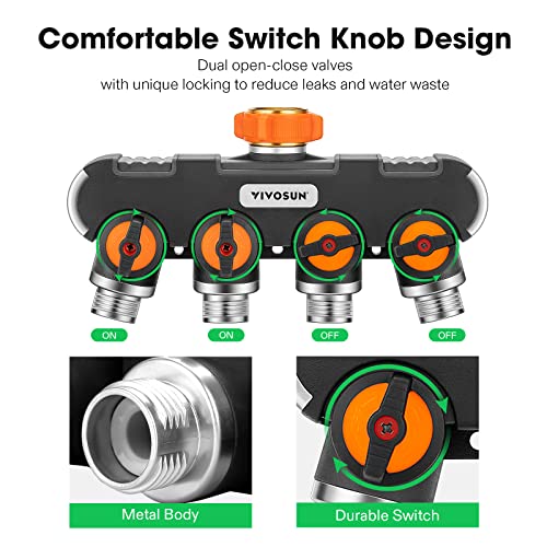 VIVOSUN Garden Hose Splitter 4 Way, Heavy Duty Water Hose Connector 3/4", Water Hose Manifold, Faucet Adapter with Comfortable Rubberized Grip for Drip Irrigation, Lawns - Image 5