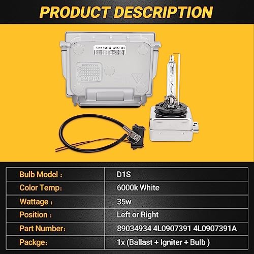 Yikesai 89034934 4L0907391 4L0907391A Xenon HID Headlight Ballast with Igniter and D1S Bulb - Compatible with Jeep Grand Cherokee, Buick Enclave, Audi Q7, BMW 1-Series, GMC Acadia, VW Passat - Image 4