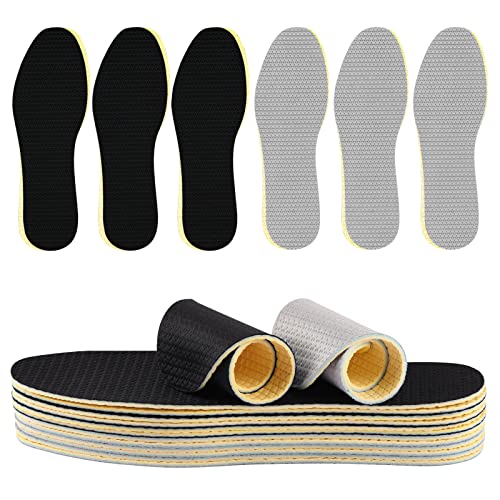 biroris 6 Pairs Thin Shoe Inserts, Barefoot Shoe Insoles Three-Layer Latex Foam Memory Foam Insoles,Cuttable and Washable,Replacement Inserts for Men 4-10 Women 5-12 (3Black+3Gray) - Image 1
