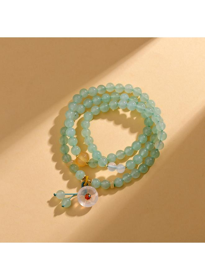 Natural Green Aventurine Multi-circle Bracelet Lotus Leaf Pendant Retro Elegant Simple Fashion New Hot Bracelet Jewelry 