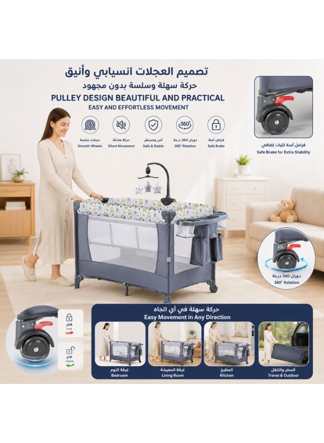 MaBaby 5-in-1 Baby Beside Crib, Foldable And Portable Baby Cots, Comfort Infant Bassinet Bed With Diaper Changing Table - Image 2