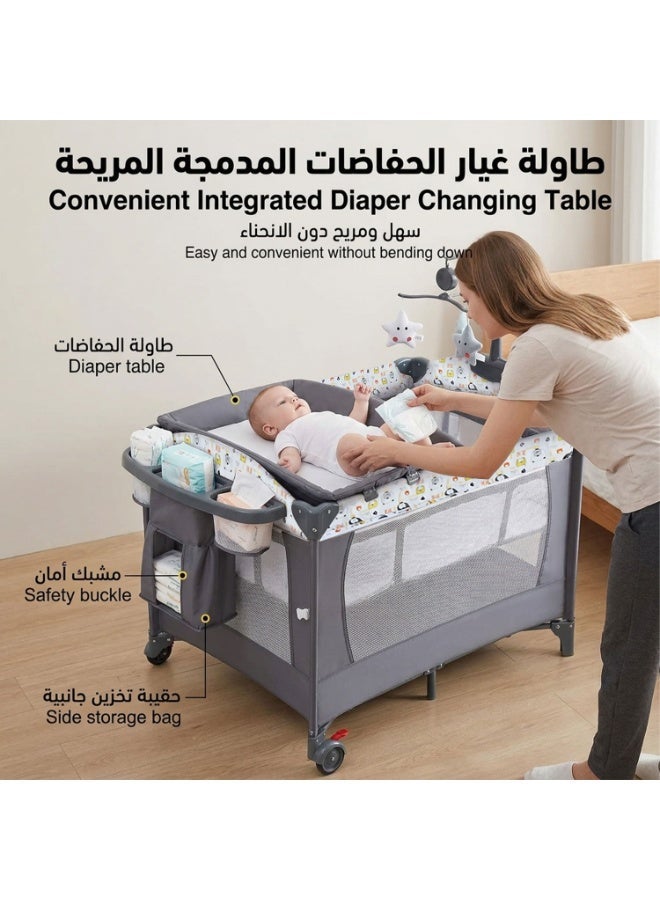 MaBaby 5-in-1 Baby Beside Crib, Foldable And Portable Baby Cots, Comfort Infant Bassinet Bed With Diaper Changing Table - Image 5