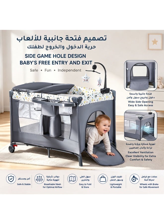 MaBaby 5-in-1 Baby Beside Crib, Foldable And Portable Baby Cots, Comfort Infant Bassinet Bed With Diaper Changing Table - Image 3