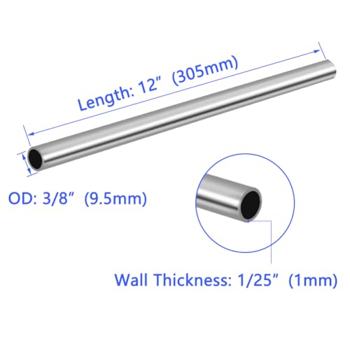 Tynulox 3/8" OD 304 Stainless Steel Tube, Thickened Pipe Wall & Weldable Tubing, Round Metal Pipe Industrial Straight Tube 12 inch Length (4 Pcs) - Image 2