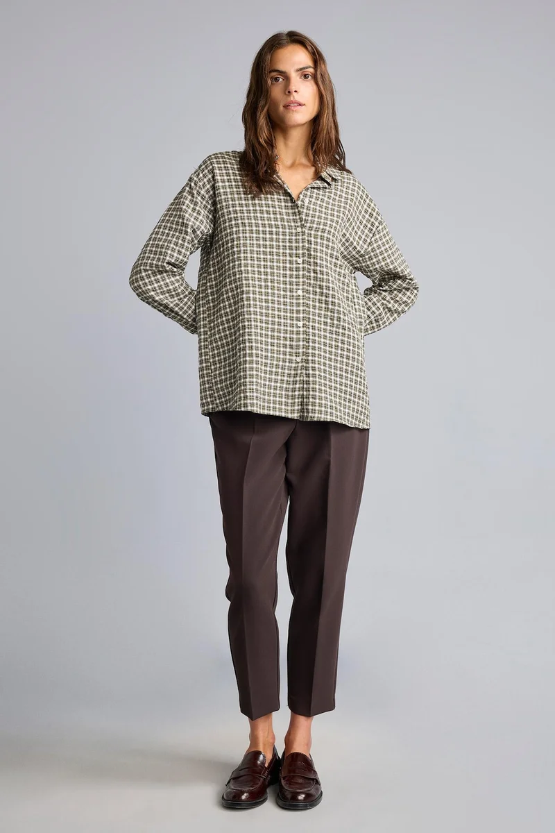 ديفاكتو Regular Fit Shirt Collar Flanel Plaid Long Sleeve Shirt