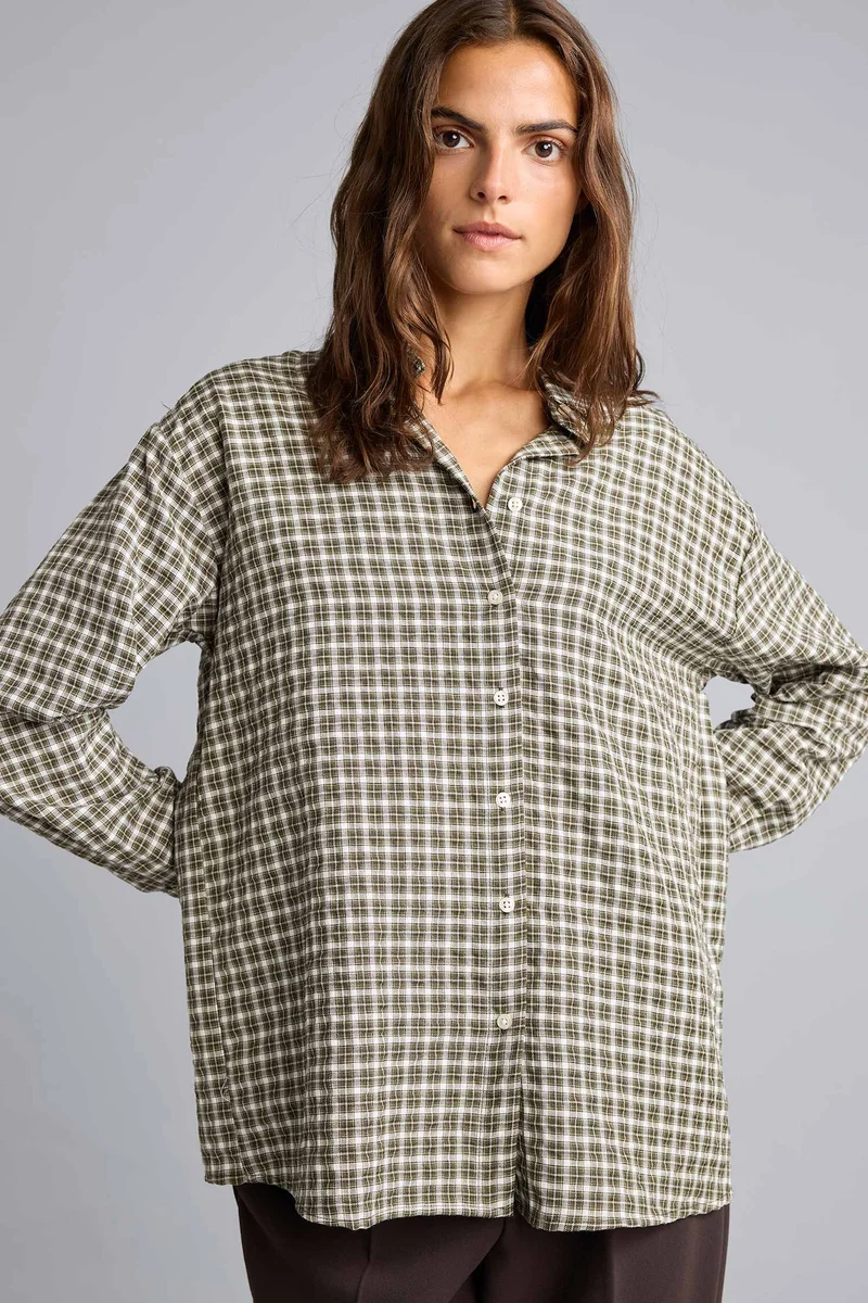 ديفاكتو Regular Fit Shirt Collar Flanel Plaid Long Sleeve Shirt