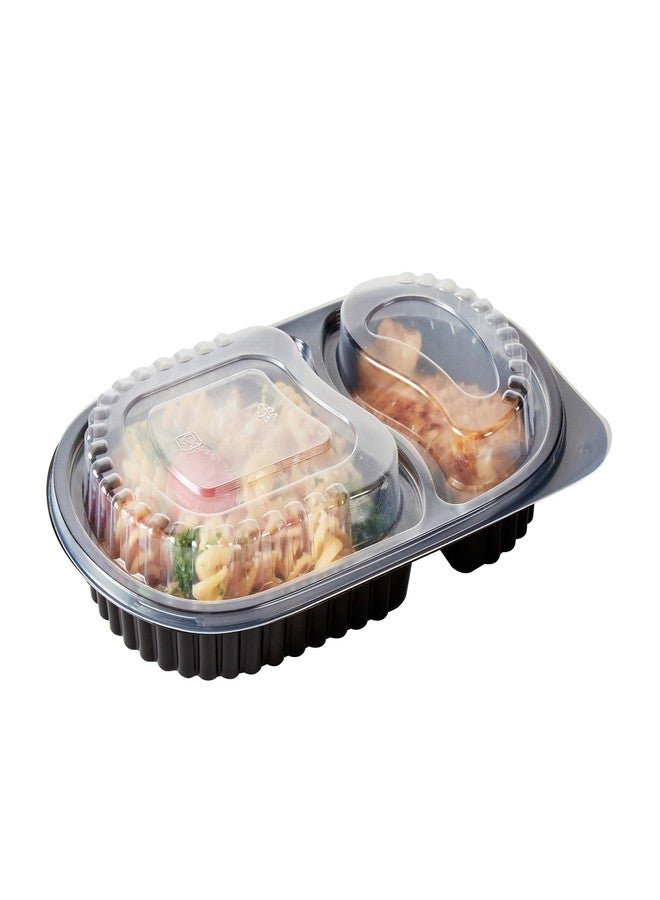 Restaurantware-RW Base 20 Ounce Meal Prep Containers, 50 Microwavable To Go Containers With Lids - Disposable, Freezable, Black Plastic Oval Food Containers, Pack Hot And Cold Food, For Takeaway - Image 1
