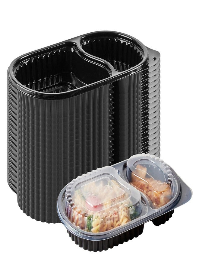 Restaurantware-RW Base 20 Ounce Meal Prep Containers, 50 Microwavable To Go Containers With Lids - Disposable, Freezable, Black Plastic Oval Food Containers, Pack Hot And Cold Food, For Takeaway - Image 2
