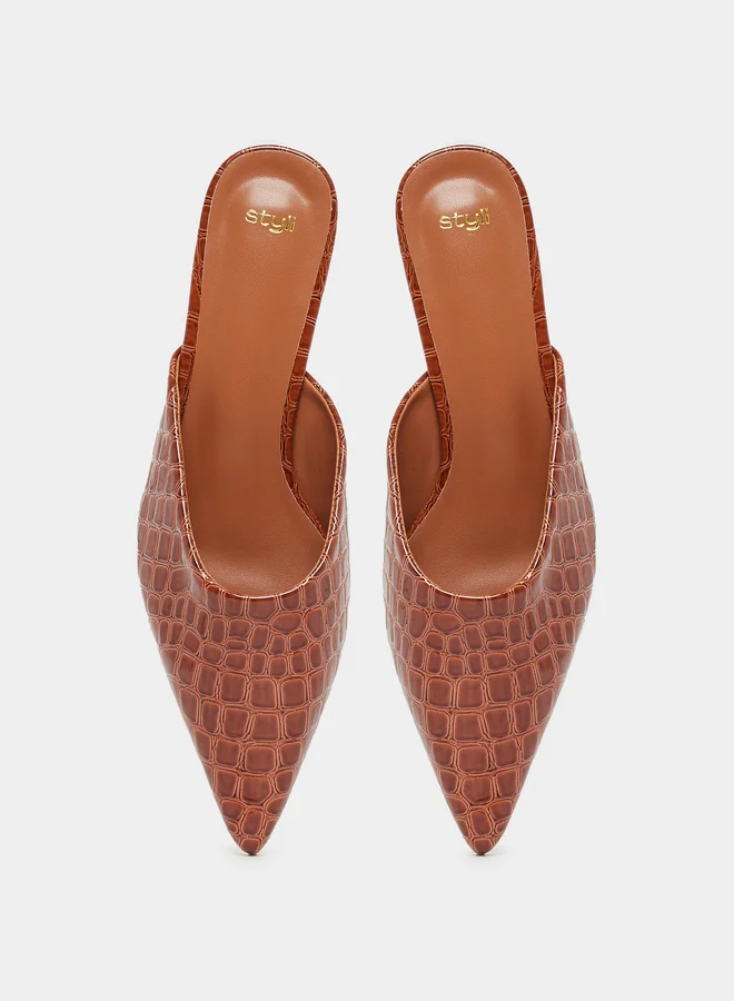 Styli Textured Pointed Toe Mules