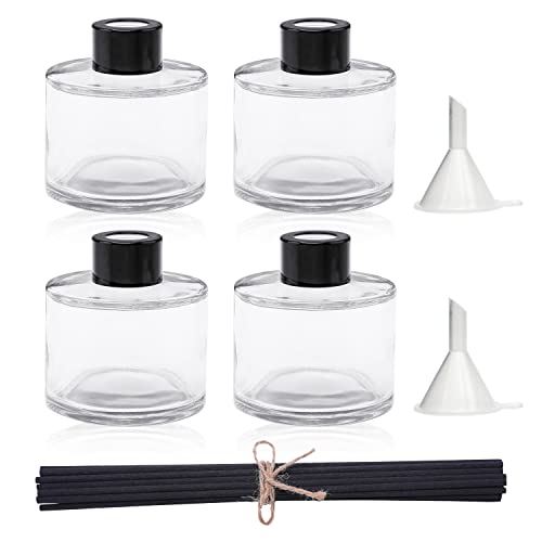 Agidea 4PCS Fragrance Glass Diffuser Bottles, Refillable Diffuser Bottles with 20pcs Reeds Sticks & Black Caps & Funnel, Diffuser Jars for Home Oil Fragrance Decoration Girl Women Gift (100ML) - Image 1