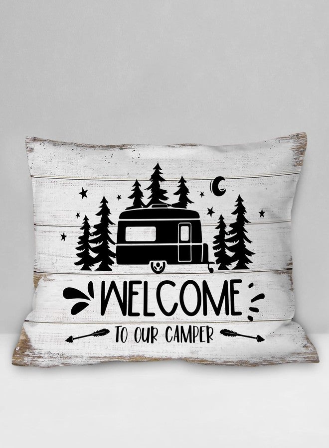 Burosev Rustic Welcome to Our Camper Soft Throw Pillow Cover, Farmhouse Decor Decorative Pillowcase, Themed for Home Rv Sofa Living Room (12 x 20 Inch) - Image 1