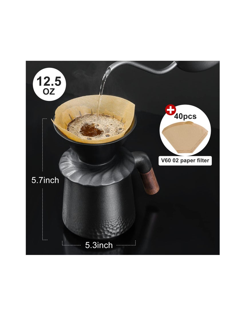Excefore Pour Over Coffee Maker Set, House Pour Over Coffee Maker with Permanent 60° Angled V-Shaped Coffee Dripper Ceramic and 40 pcs Coffee Filter, Coffee Dripper Brewer, Dishwasher Safe for Home, Office  - Image 2