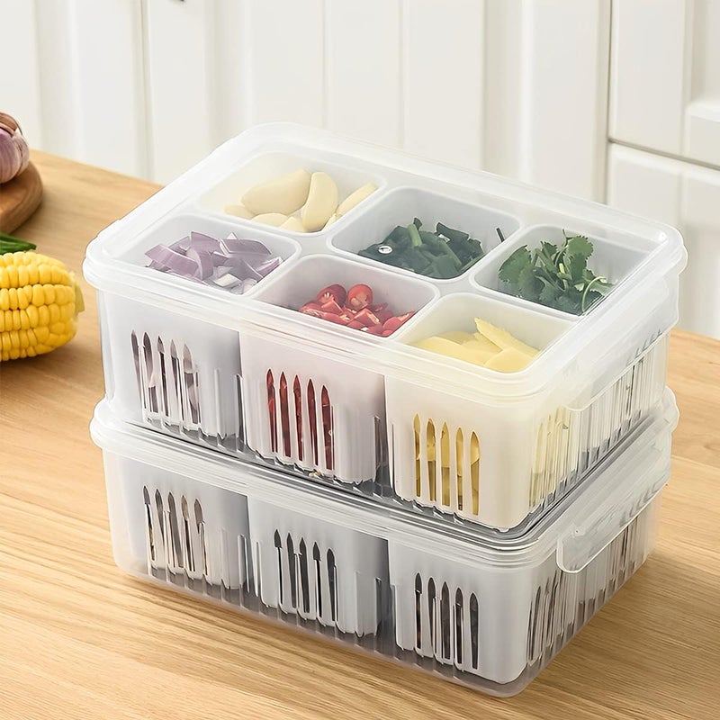KEFTRIAX Plastic Fridge Storage Boxes 6 Grid container for Kitchen Storage Set Refrigerator Food Box 1 - Image 1