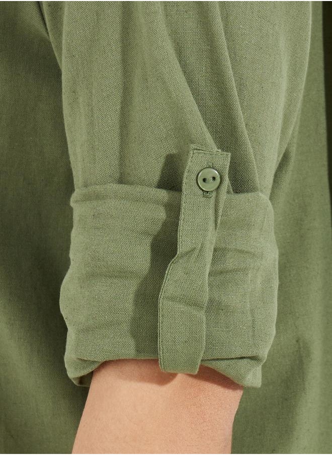 Styli Solid Regular Fit Pocket Detail Long Sleeve Shirt  - Image 5