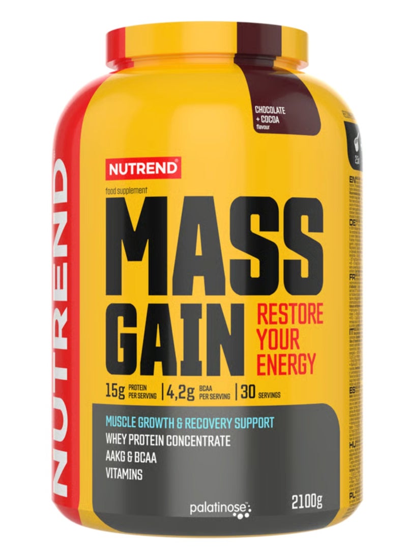 NUTREND Mass Gain Weight Gainer Protein Powder Chocolate Cocoa Flavor 2100g | 15g Protein & 4.2g BCAA Per Serving | Muscle Growth Recovery Support | Made in Czech Republic - Image 1