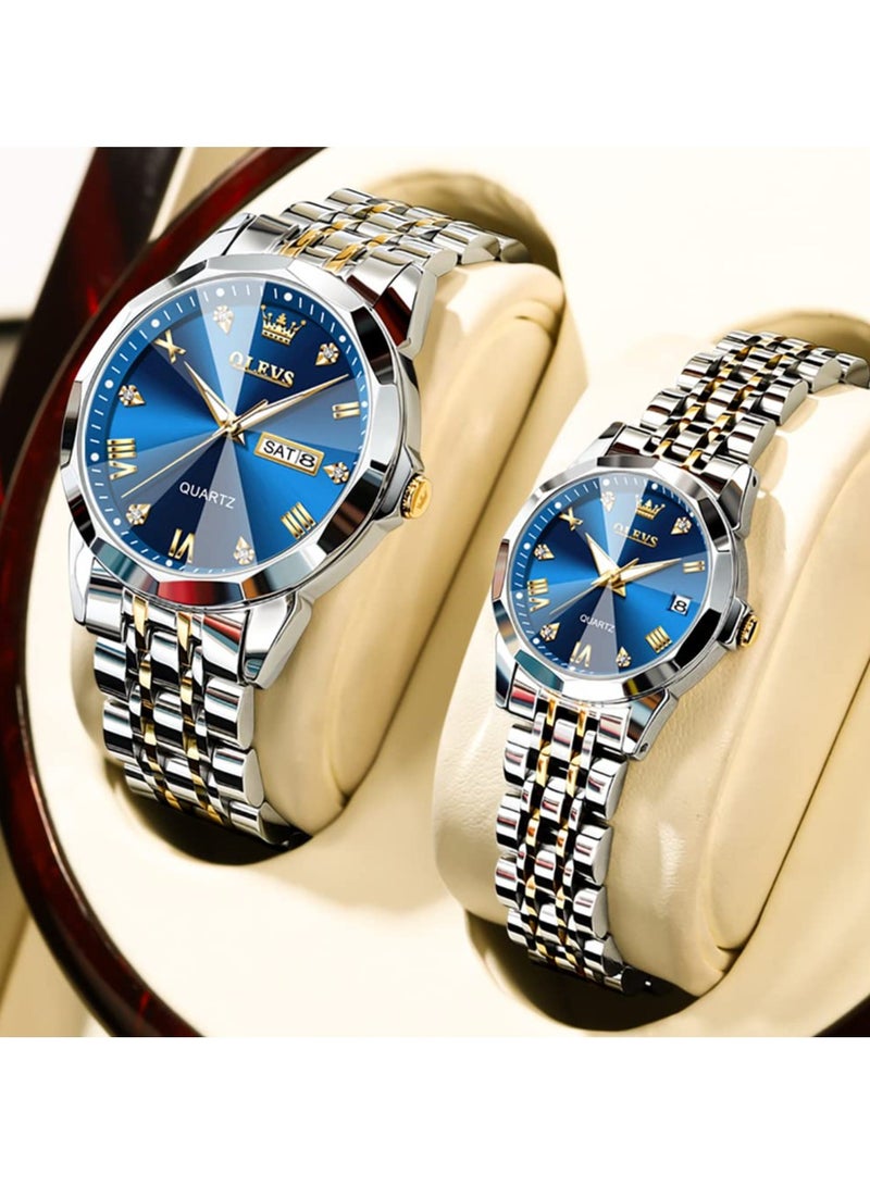 OLEVS His and Her Couple Watches Business Men Women Couple Set Pair Watch Matching Romantic Quartz Watch Stainless Steel Waterproof Date Men's Watches Women Watches Wrist Watch - Image 4