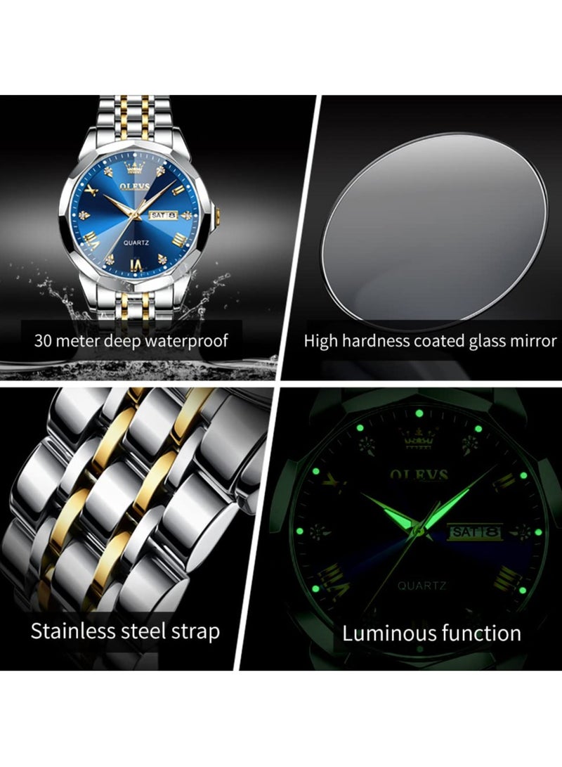 OLEVS His and Her Couple Watches Business Men Women Couple Set Pair Watch Matching Romantic Quartz Watch Stainless Steel Waterproof Date Men's Watches Women Watches Wrist Watch - Image 5