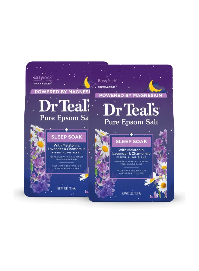 Pack Of 2 Melatonin Epsom Salt Sleep Soak - Calms the Mind & Eases Muscle Aches for a Better Night's Sleep with Lavender & Chamomile 1.36kg x 2