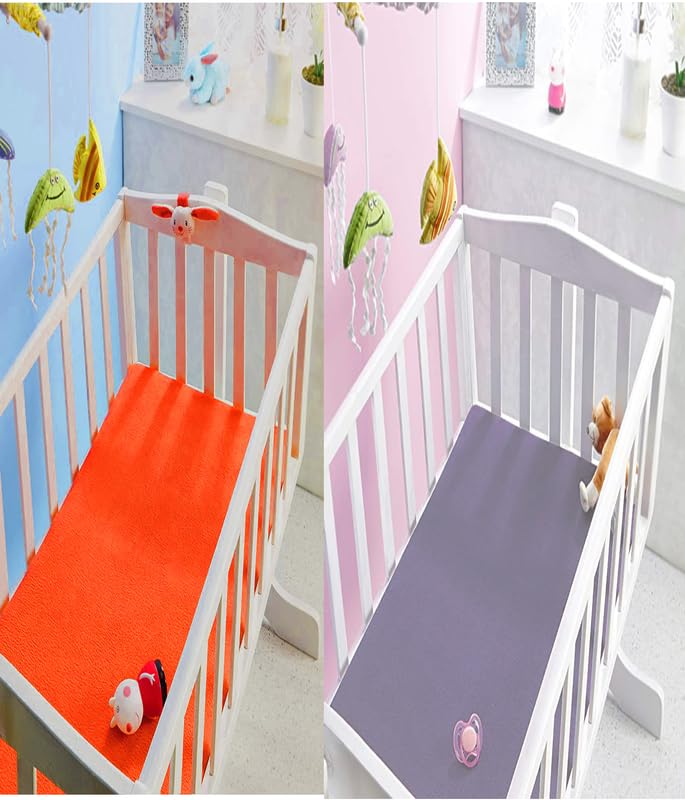 ELEVANTO Baby Anti-Piling Fleece Extra Absorbent Instant Dry Sheet for Baby, Baby Bed Protector, Waterproof Sheet, Small Size 50x70cm, Pack of 2, Rust &Purple - Image 3