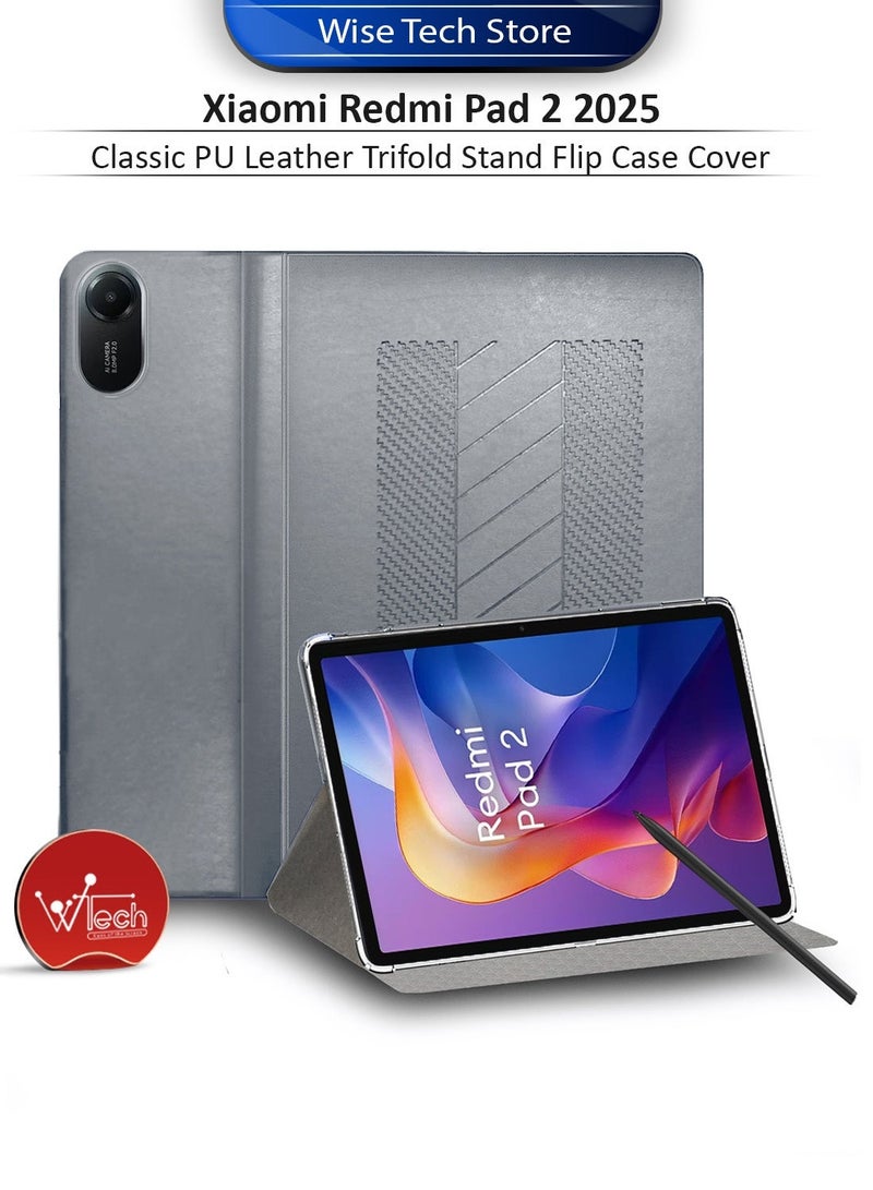 BYTER Xiaomi Redmi Pad 2 2025 (11.0 inches) Classic PU Leather Trifold Stand Flip Case Cover (TCFPSR) - Grey & Xiaomi Redmi Pad 2 2025 (11.0 inches) 9H Ultra HD Tempered Glass Tablet Screen Protector (TSG9CN) - Clear Bundle - Image 2