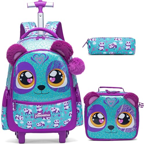 Meetbelify Rolling Backpack for Girls Backpacks with Wheels for Elementary Preschool Students Kids 3 in 1 Travel Luggage Carry on Suitcase with Lunch Box Pencil Case for Girls Age 8-10 - Image 1