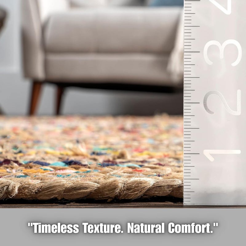 imsid Rounds Jute Carpet – Handwoven Natural Fiber Rug for Living Room, Bedroom, Entryway | Boho Chic Eco-Friendly Area Rug | Rustic Designer Floor Mat:—(Chindi & Jute, 5x5 feet - Image 3