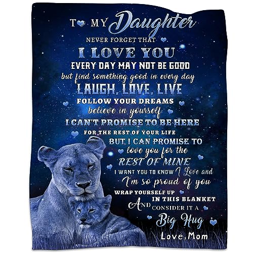 to My Daughter Gifts Blanket from Mom Blue Lion Blankets for My Daughter Mothers Day Daughters Gifts from Mom Moms to Daughters Birthday Gift Super Soft Cozy Flannel Blanket for Bed Sofa 50x60
