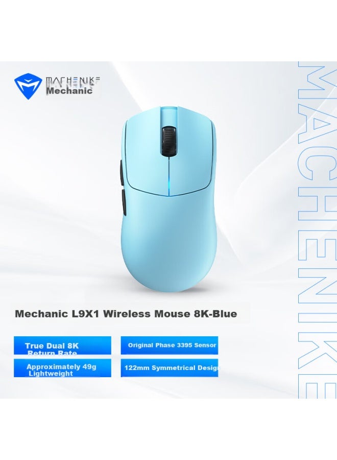 Machenike L9x1 Advanced Lightweight Wireless Mouse For Gaming, E-sports, Office Wired/2.4g/bluetooth Triple Mode Paw3395 Dual 8k 49g Holeless Lightweight Design Blue - Image 1