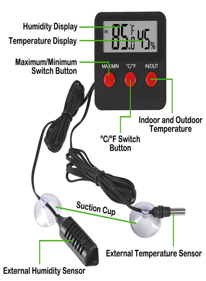 AITIAO Reptile Thermometer and Humidity Gauge with Probes and Suction Cup Reptile Terrarium Thermometer Hygrometer Digital Display Indoor Outdoor Aquarium Thermometer - Image 2
