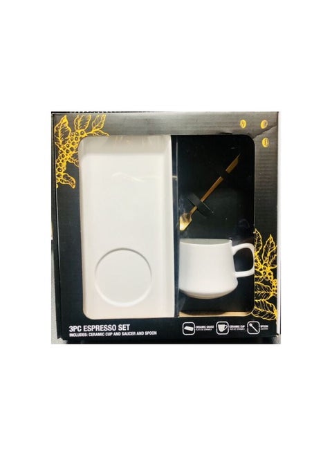 Espresso Coffee Set White and Gold Ceramic Cup Saucer and Spoon by cook prep eat 3pc