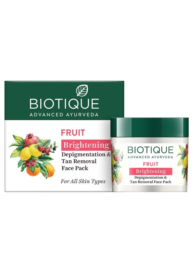 Biotique Fruit Brightening Depigmentation and Tan Removal Face Pack| Ayurvedic and Organically Pure| Tan Removal Face Pack for All Skin Types|100% Botanical Extracts| 75gm - Image 1