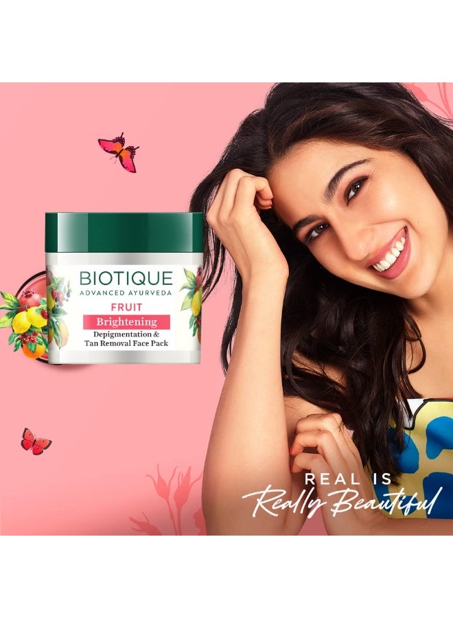 Biotique Fruit Brightening Depigmentation and Tan Removal Face Pack| Ayurvedic and Organically Pure| Tan Removal Face Pack for All Skin Types|100% Botanical Extracts| 75gm - Image 2