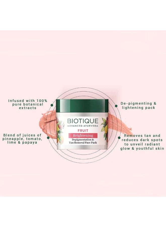 Biotique Fruit Brightening Depigmentation and Tan Removal Face Pack| Ayurvedic and Organically Pure| Tan Removal Face Pack for All Skin Types|100% Botanical Extracts| 75gm - Image 3