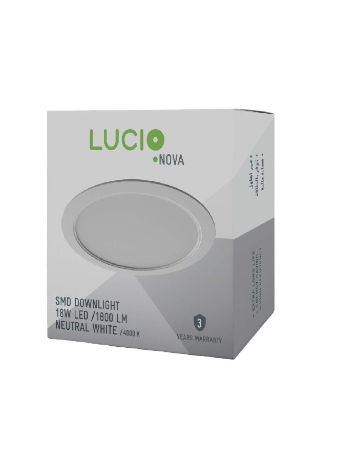 Lucio 18W 1800-Lumens High Efficiency Energy-Saving Downlight Neutral White 1.77 x 3.6 x 17.7 cm DR46c-18W-4000K 
