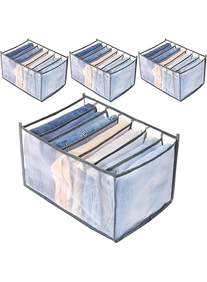 Green Tiger Drawer organizers for clothing, Clothes Organizer,storage bins drawer divider Clothes Mesh Divider, Suitable for Leggings, Sweaters, T-shirts, Children's Clothes (4 Pack - 7 Grid) - Image 1