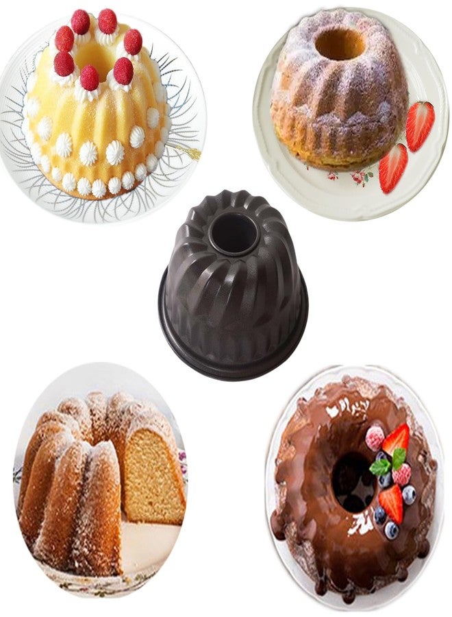 Proshopping 4 Inch Fluted Cake Pan, 4 Pack Mini Tube Cake Pan Set, Nonstick Fluted Tube Cake Pan, Reusable Carbon Steel Small Baking Cup Mold for Brownie, Jello, Bavarois - Round, Black - Image 3