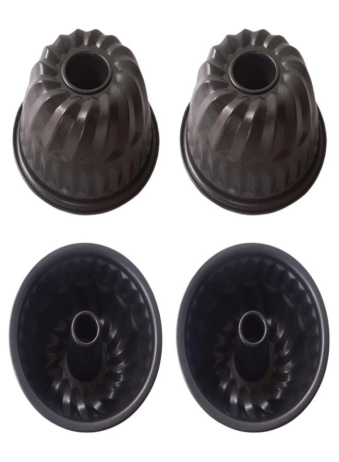 Proshopping 4 Inch Fluted Cake Pan, 4 Pack Mini Tube Cake Pan Set, Nonstick Fluted Tube Cake Pan, Reusable Carbon Steel Small Baking Cup Mold for Brownie, Jello, Bavarois - Round, Black - Image 1