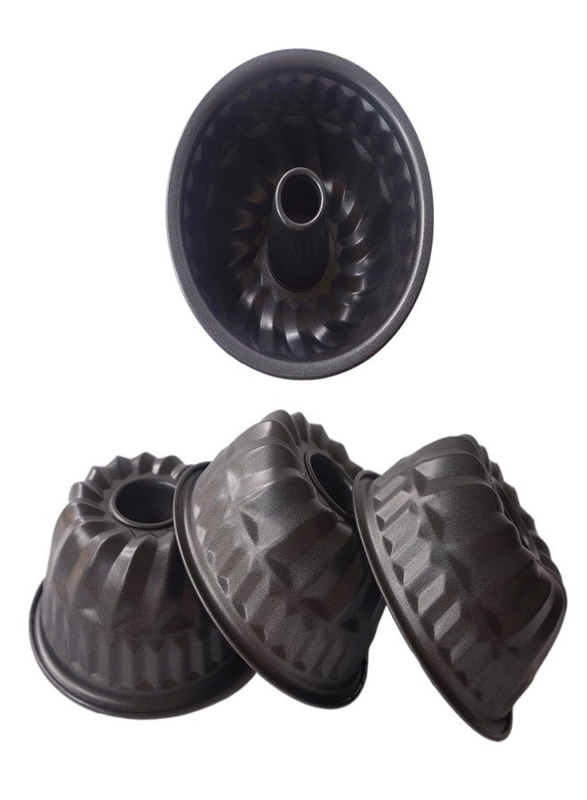 Proshopping 4 Inch Fluted Cake Pan, 4 Pack Mini Tube Cake Pan Set, Nonstick Fluted Tube Cake Pan, Reusable Carbon Steel Small Baking Cup Mold for Brownie, Jello, Bavarois - Round, Black - Image 4