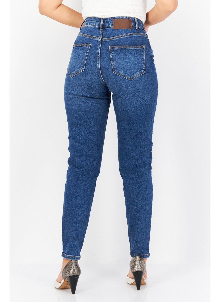 PIECES Women Mom Fit Washed Stretchable Jeans, Blue  - Image 4