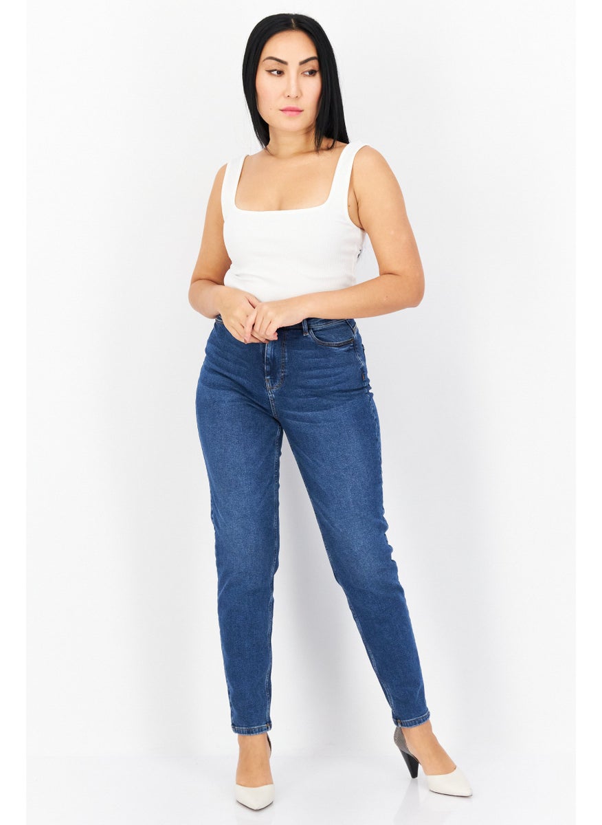 PIECES Women Mom Fit Washed Stretchable Jeans, Blue  - Image 3