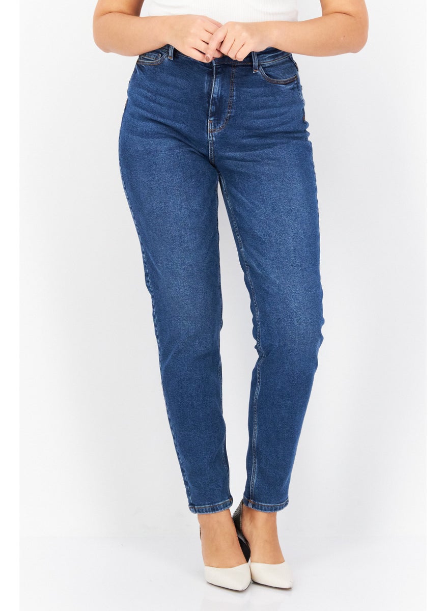 PIECES Women Mom Fit Washed Stretchable Jeans, Blue  - Image 1