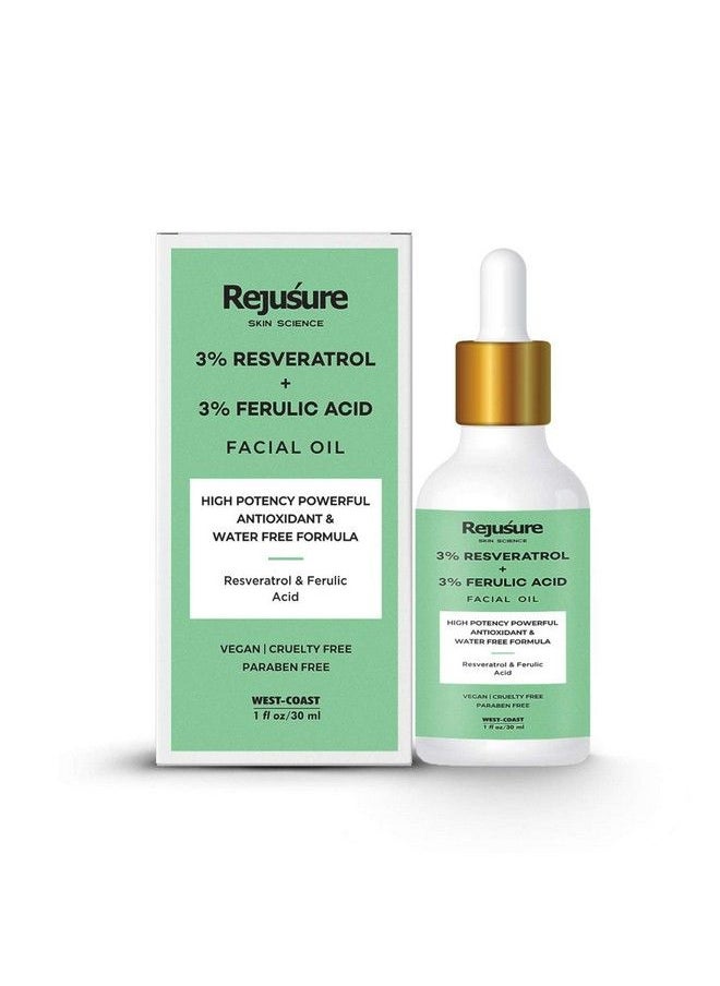 Rejusure زيت الوجه 3% ريسفيراترول و3% حمض الفيروليك، تركيبة قوية مضادة للأكسدة وخالية من الماء، 30 مل  - Image 2