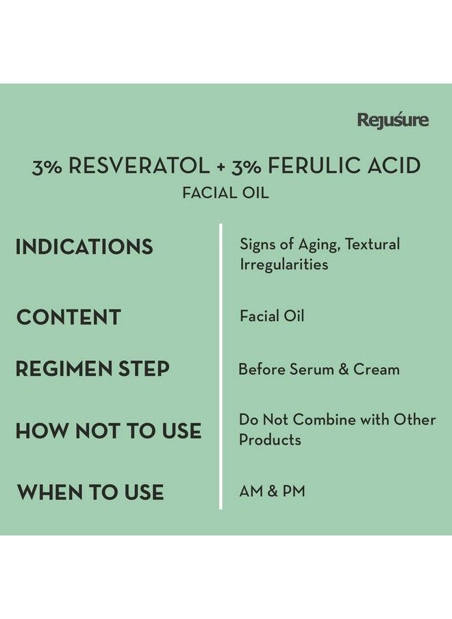 Rejusure زيت الوجه 3% ريسفيراترول و3% حمض الفيروليك، تركيبة قوية مضادة للأكسدة وخالية من الماء، 30 مل  - Image 5