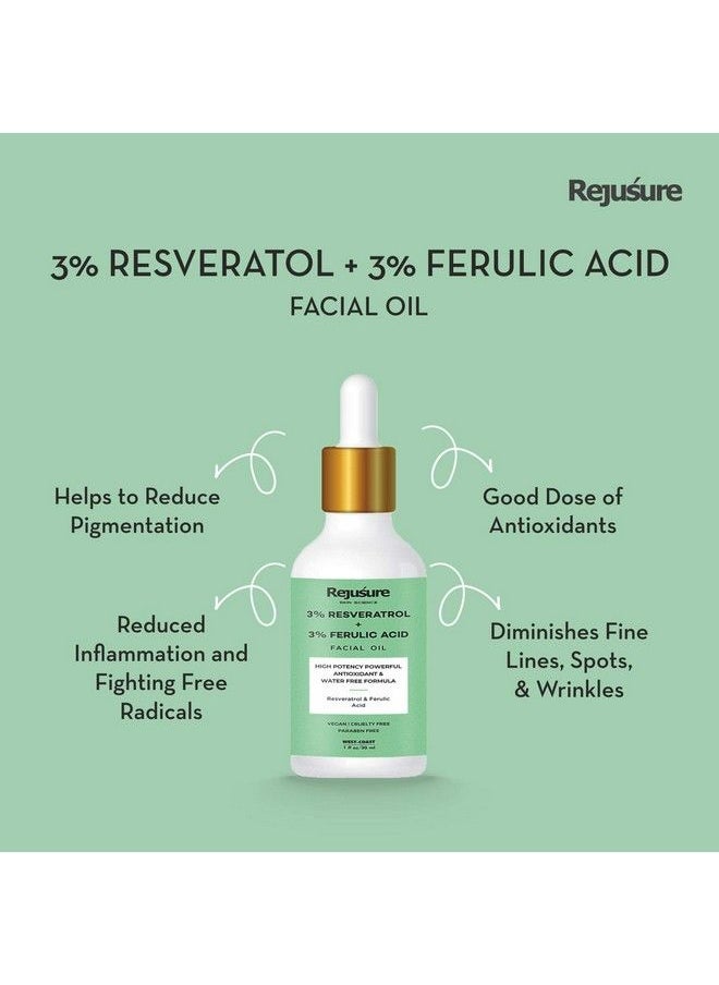 Rejusure زيت الوجه 3% ريسفيراترول و3% حمض الفيروليك، تركيبة قوية مضادة للأكسدة وخالية من الماء، 30 مل  - Image 3