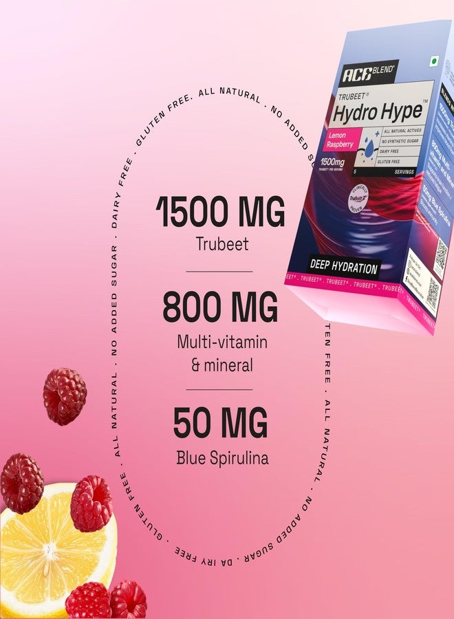Ace Blend Hydro Hype (5 Sachets) | Energy & Blood Flow | Instant Hydration | Full-Spectrum Electrolytes | 100% Natural Beetroot Extract Multi Vitamins & Minerals | Lemon Raspberry - Image 5