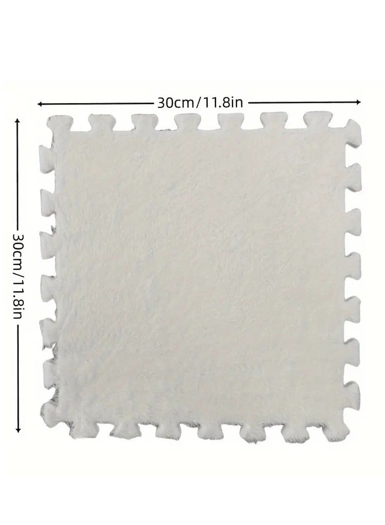 Little tots 10pcs Plush Interlocking Play Mat Set, Thick EVA Foam Crawling Pads for Bedroom & Entryway, Hand Washable, 29.97x29.97 cm 5 Pieces Of Camel + 5 Pieces Of Coffee Color  - Image 2