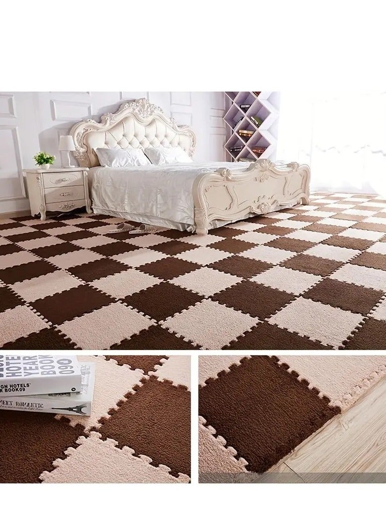 Little tots 10pcs Plush Interlocking Play Mat Set, Thick EVA Foam Crawling Pads for Bedroom & Entryway, Hand Washable, 29.97x29.97 cm 5 Pieces Of Camel + 5 Pieces Of Coffee Color  - Image 3