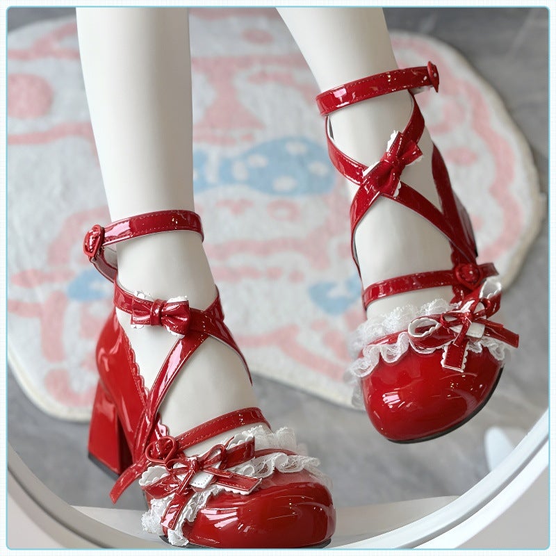 Lo Shoes Fast Group Wind Bell Language Shoe Star And Cute Sense Middle Heel Lace Sweet Mary Jane - Image 4