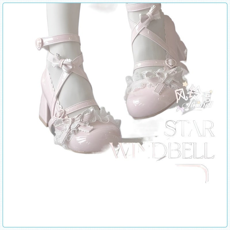 Lo Shoes Fast Group Wind Bell Language Shoe Star And Cute Sense Middle Heel Lace Sweet Mary Jane - Image 5